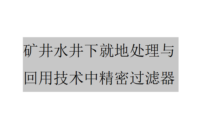 矿井水井下就地处理与回用技术中精密过滤器简介 矿井水井下就地处理与回用技术中精密过滤器简介